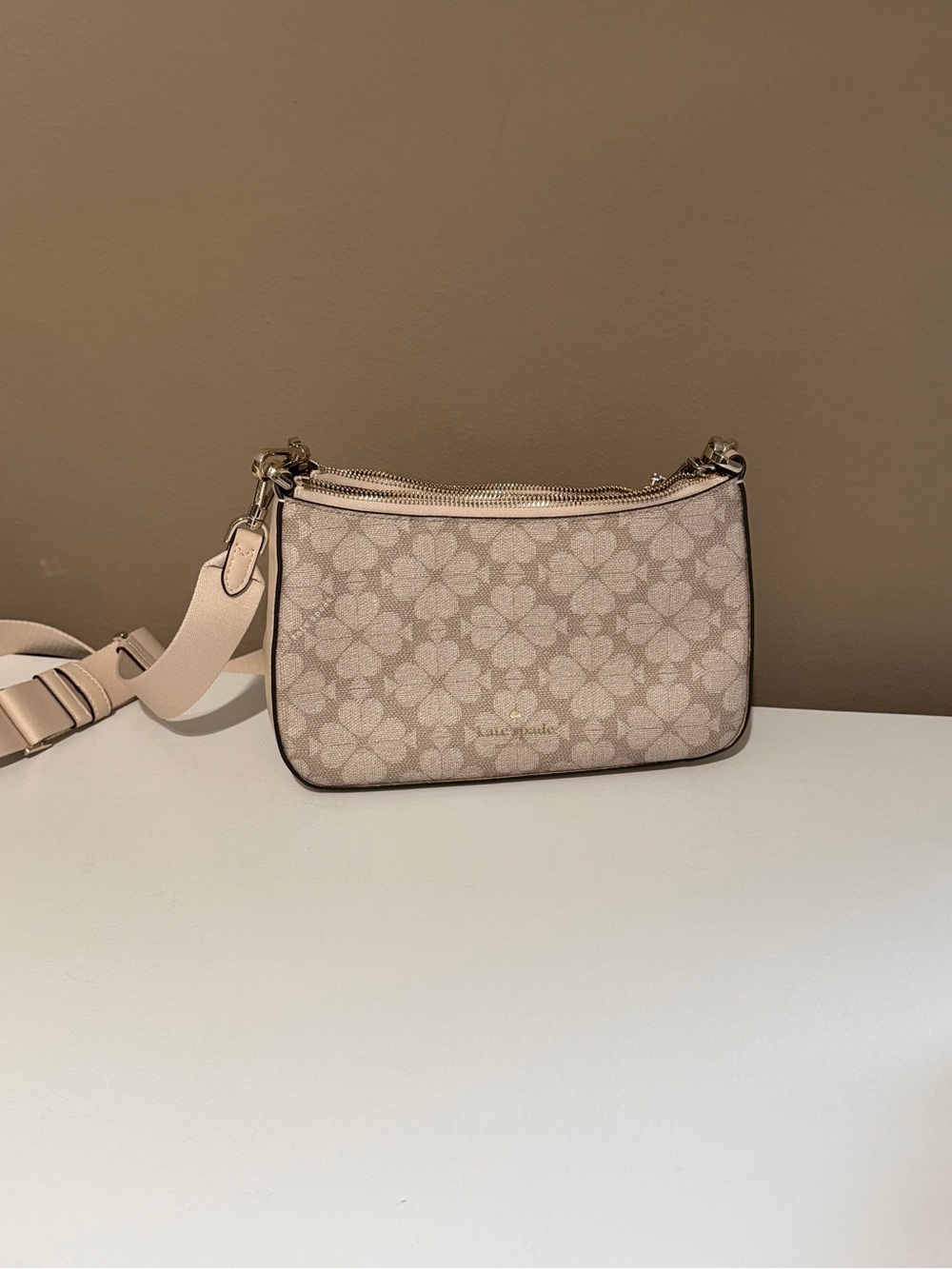 kate spade Beige Floral Canvas Crossbody Bag